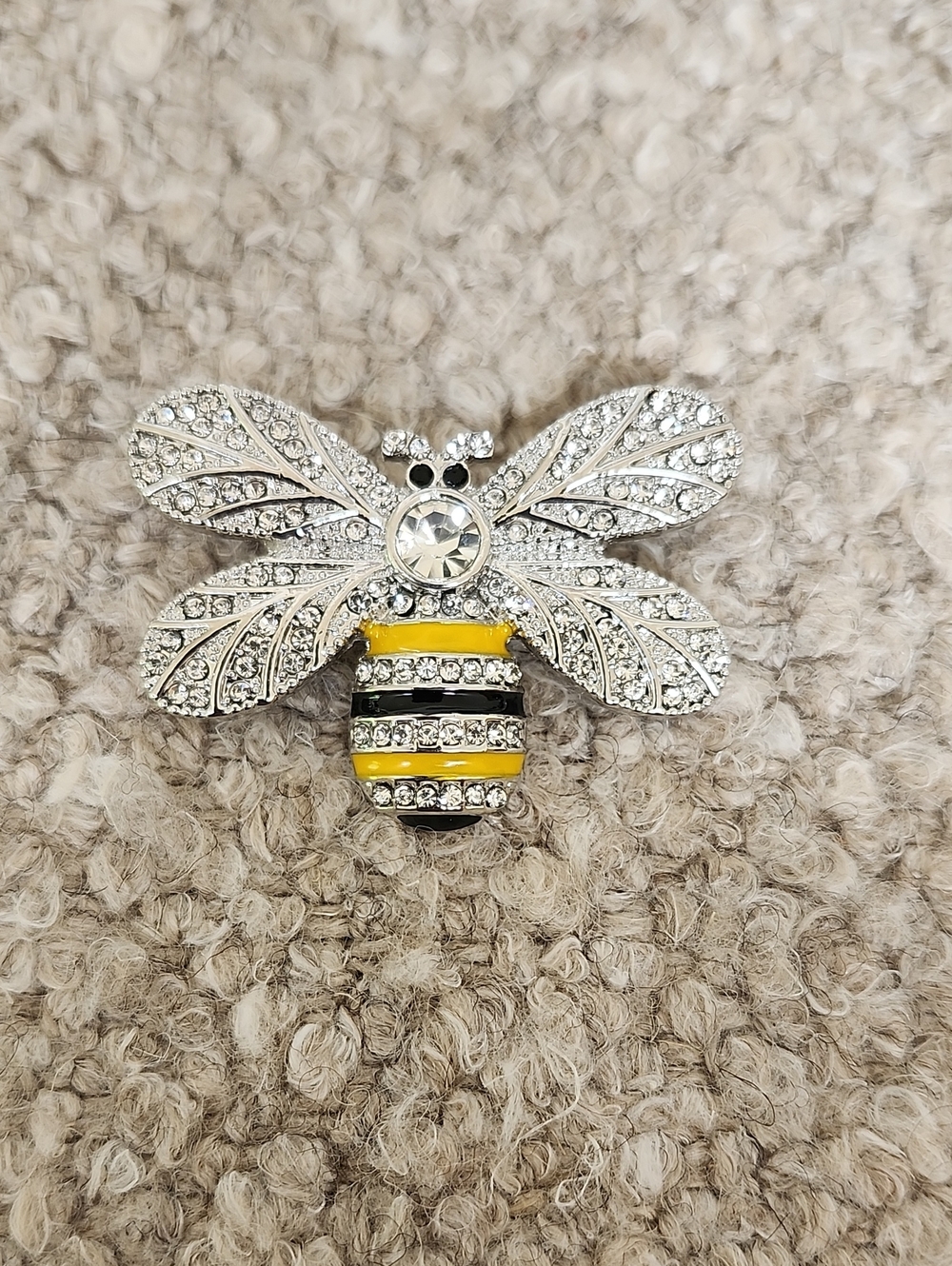 Crystal Bee Brooch Pin with Yellow and Black Enamel
